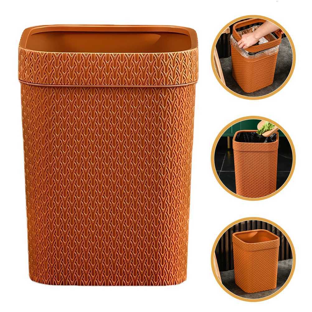 Imitation Rattan Woven Trash Can Rustic Lidless Wastepaper Holder Home Office Kitchen Wastebasket Decorative Garbage Bin C251120