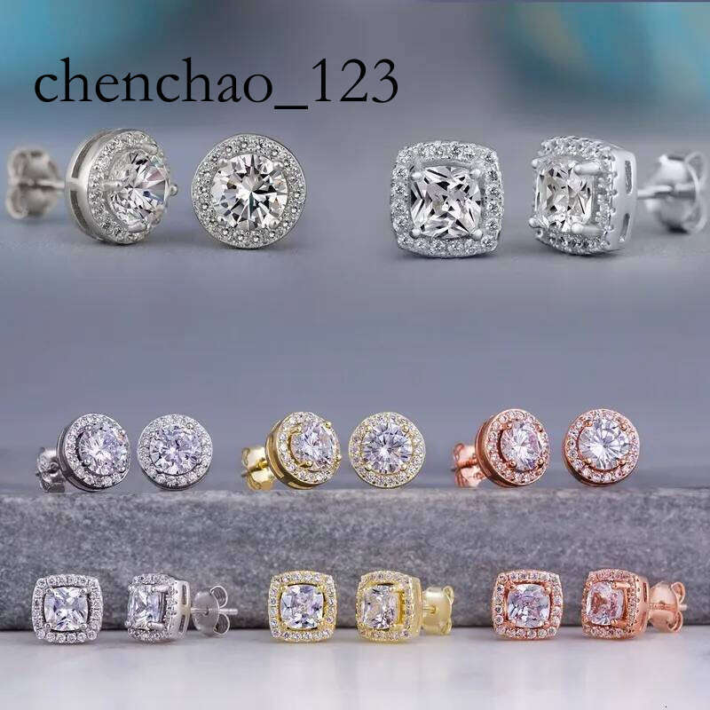 Cubic Zircon Dia Stud Earrings Charm Designer Sier Gold Crystal Round Square Love Heart Ear Rings Engagement Wedding Gift for woman Fine Jewelry