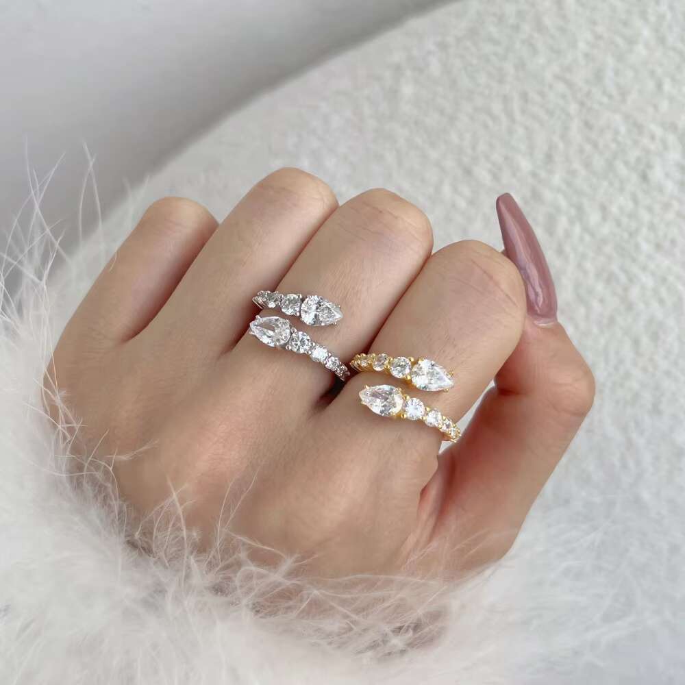 DHCollections Fashion Adjustable Open Ring with Crystal Accents Snake Design Silver Tone Band Jewellery for Women Size 5-9