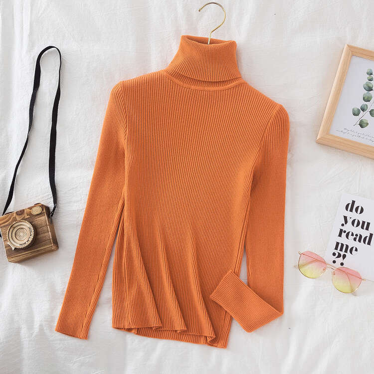 hoodie Women's Wear Long Sleeved High Neck Solid Color Korean Version Pullover (24 Colors) Knitted Base Sweater jacket