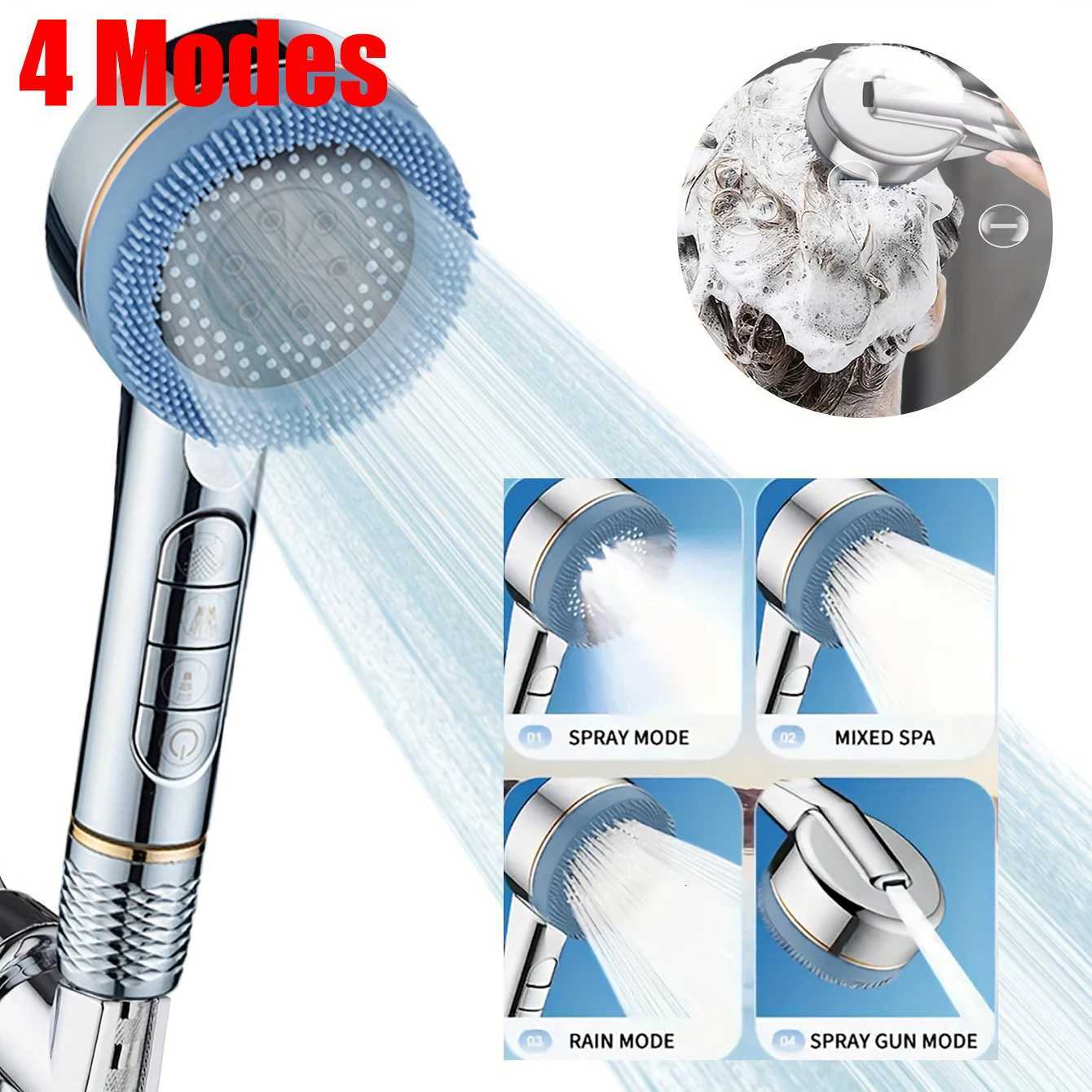 4 Modes Massage Shower Head Button Switch Large Flow Anti-bifurcation Silicone Water Outlet Water Saving Bathroom Shower HeadM251120