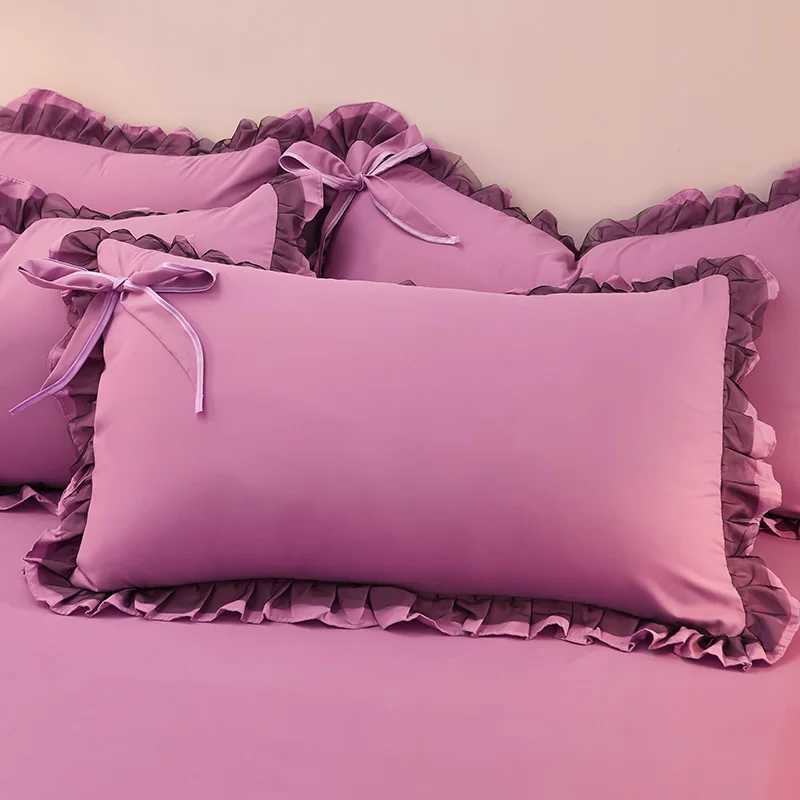 Pillow Case Korean Princess Style case with Large Lace Ruffle Girls Home Bedroom Decorative Soft Washed Cotton Cover 48x74cm C251120