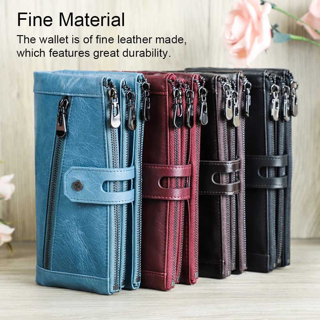Women Wallet Zipper Solid Color Rectangular Card Holder Photo Folder Cash Compartment Purse Birthday Gift Wine RedW251120