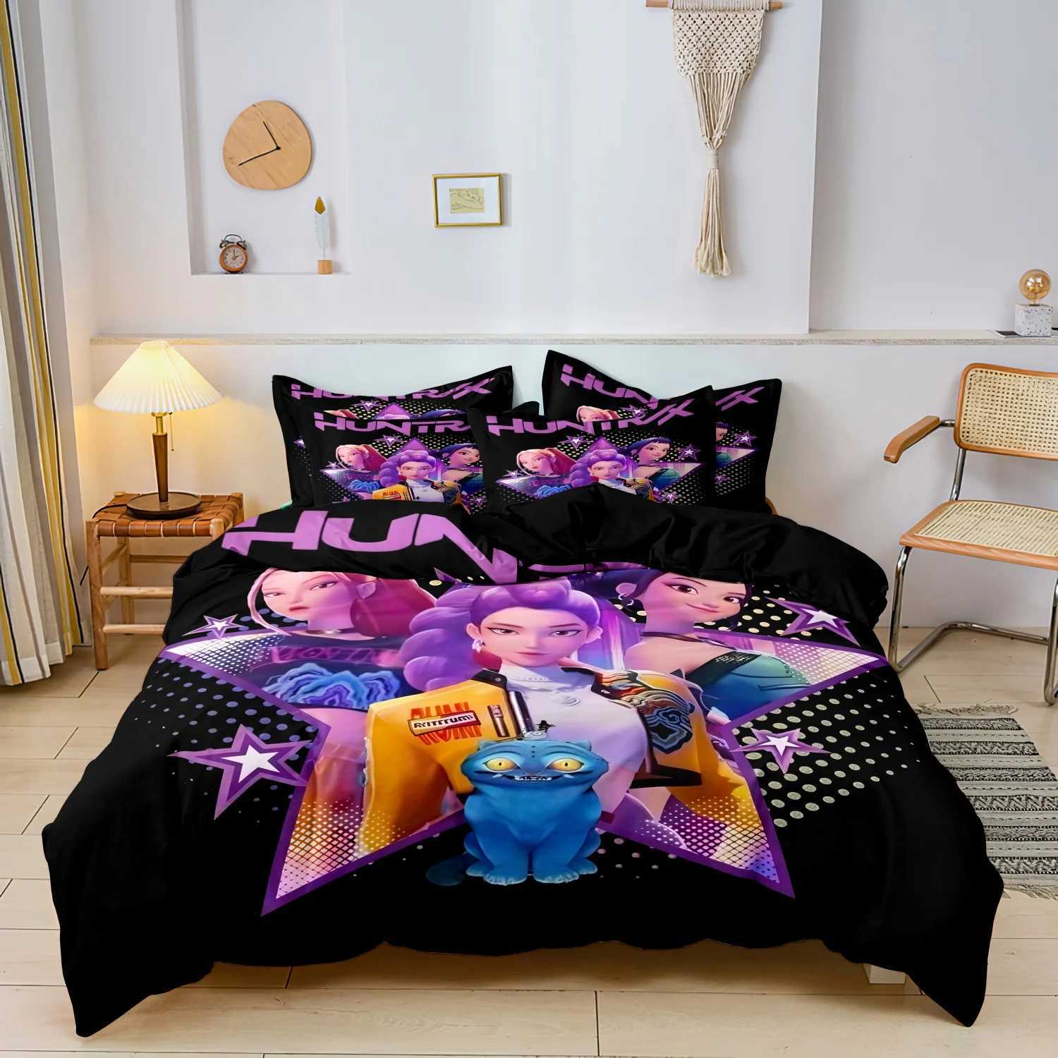 Kpop Demon Hunters Huntrix Bedding Set Single Twin Full Queen King Size Bed Set Adult Bedroom Sets Anime BedDuvet Cover W251120