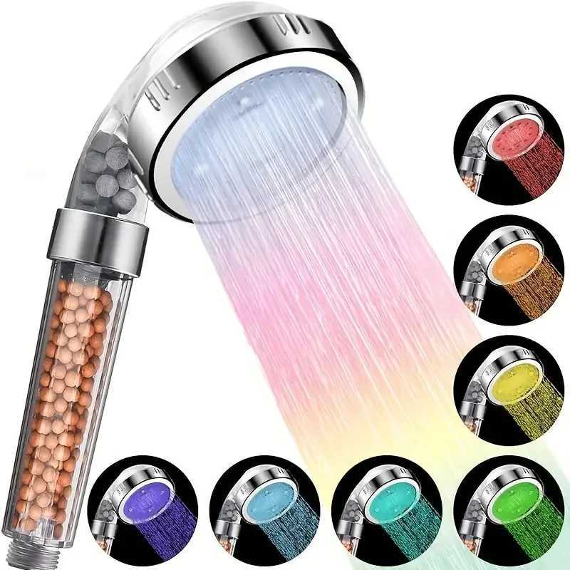 1pc LED Colorful Shower Head Temperature Control Changes Color Shower Head 7/3 Color Home Bathroom Hardware Shower AccessoriesM251120