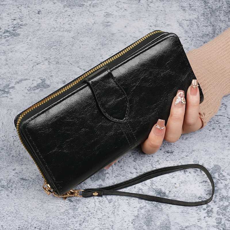 Hot selling cross-border oil wax zipper wallet for women European and American retro card bag large capacity mobile phone bagW251120