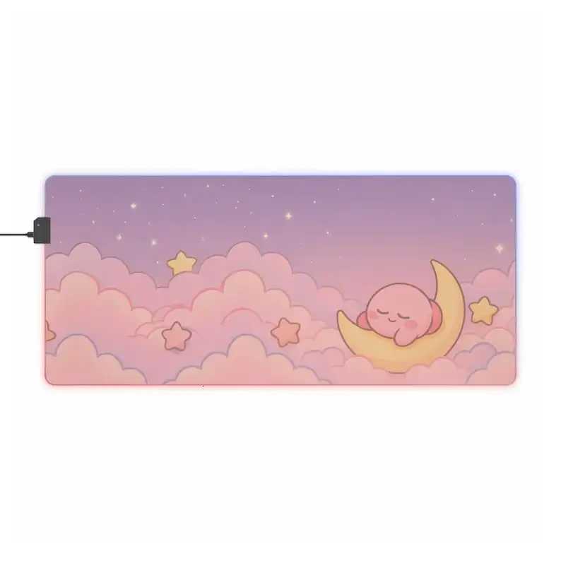 Kirby Dreamy Moon Mouse Pad 8 Sizes RGB Lights XXL Desk Mat Sleeping Kirby Crescent Moon Kawaii LED Gaming Pad Cute Pastel Y251120