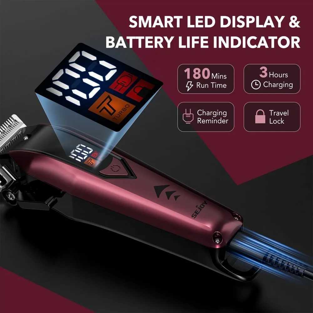 Sejoy Professional Hair Clippers for Men Trimmers Set for Barber Cordles with LED Display Slick Hair Cut Self-Sharpening BladesT251120