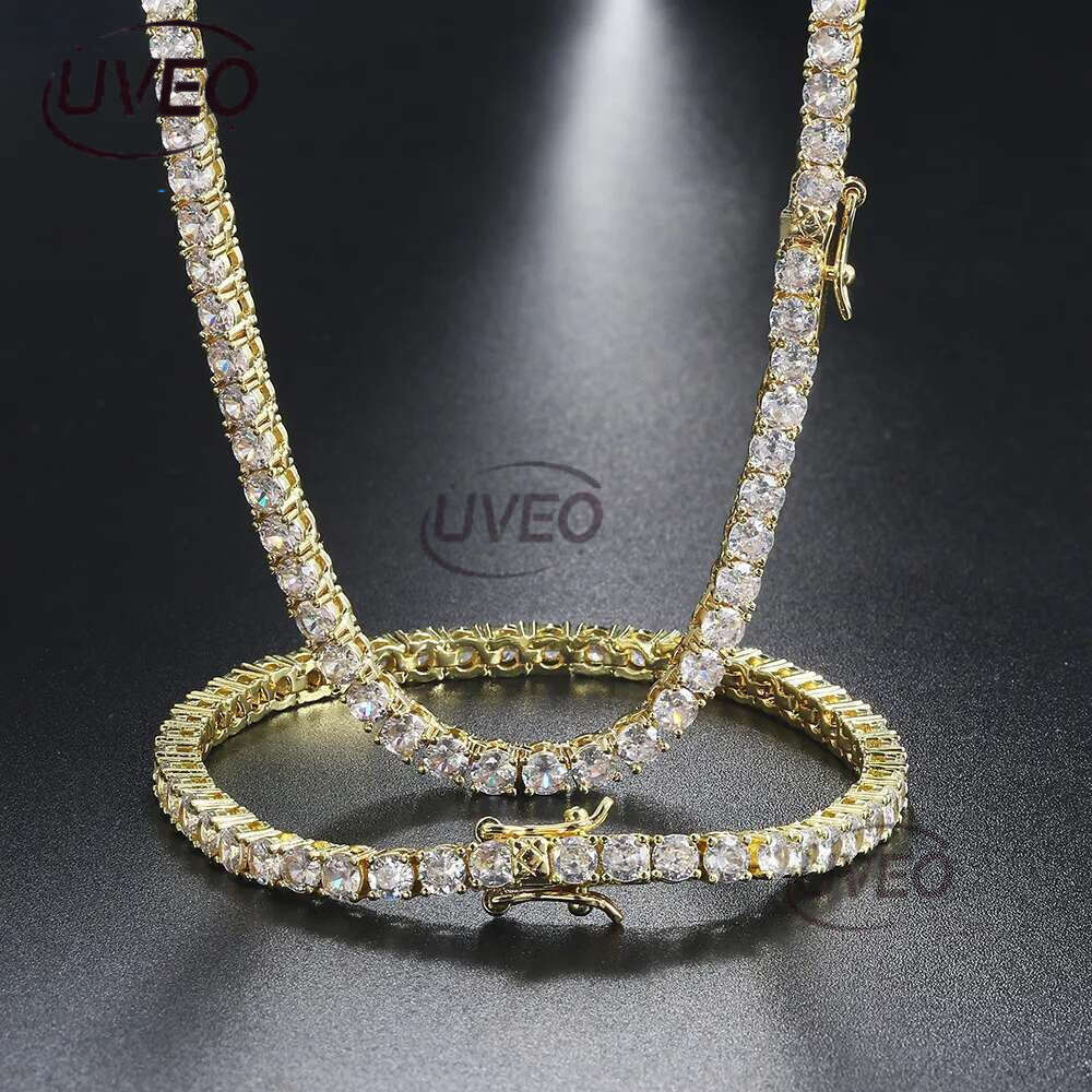 Real sterg sier Hip Hop Moissanite Jewelry Iced Out VVS1 D Color Mossanite Dia Necklace 4mm Tennis Gold chain for Women Men