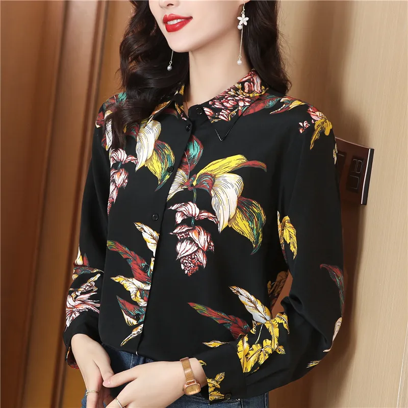 Designer Ladies Shirts Fashion Print Shirt Women Long Sleeve Shirts Women's Silk Blouses