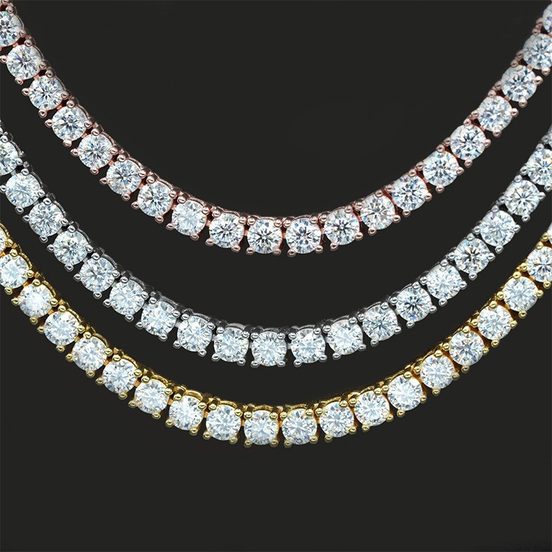 Unisex VVS Moissanite Tennis Chains Precision Crafted Hip Hop Necklaces in Various Sizes (3mm-5mm) with Pass Dial Tester