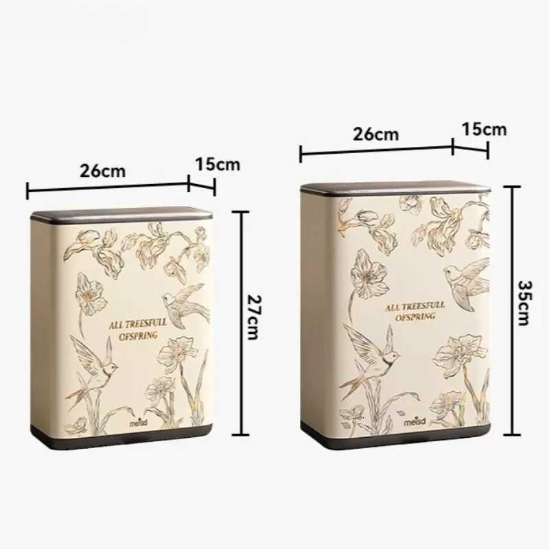 Stainless Steel Trash Can with Lid Large Capacity Home Paper Bin Stylish Waste Container Covered Garbage Bucket for Rooms C251120