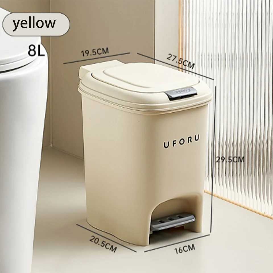 8L Foot Operated Trash Can Lightweight with Lid Foot Operated Bathroom Living Room Kitchen Large Capacity Yellow Trash Can Cheap C251120