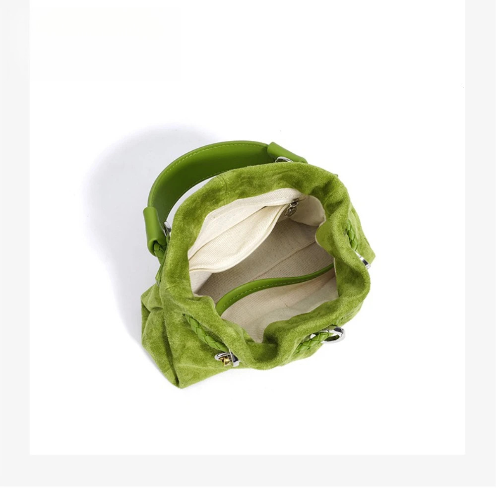Designer bag handbags women New Arrival Lime Green Suede Drawstring Bucket Bag Women Fashion Handbag Luxury Style