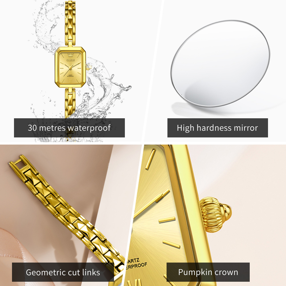 OLEVS Designer Women's Watches Small Gold Square Fashionable Quartz Watches Waterproof Luminous Women's Watches Luxury Watches Free Delivery