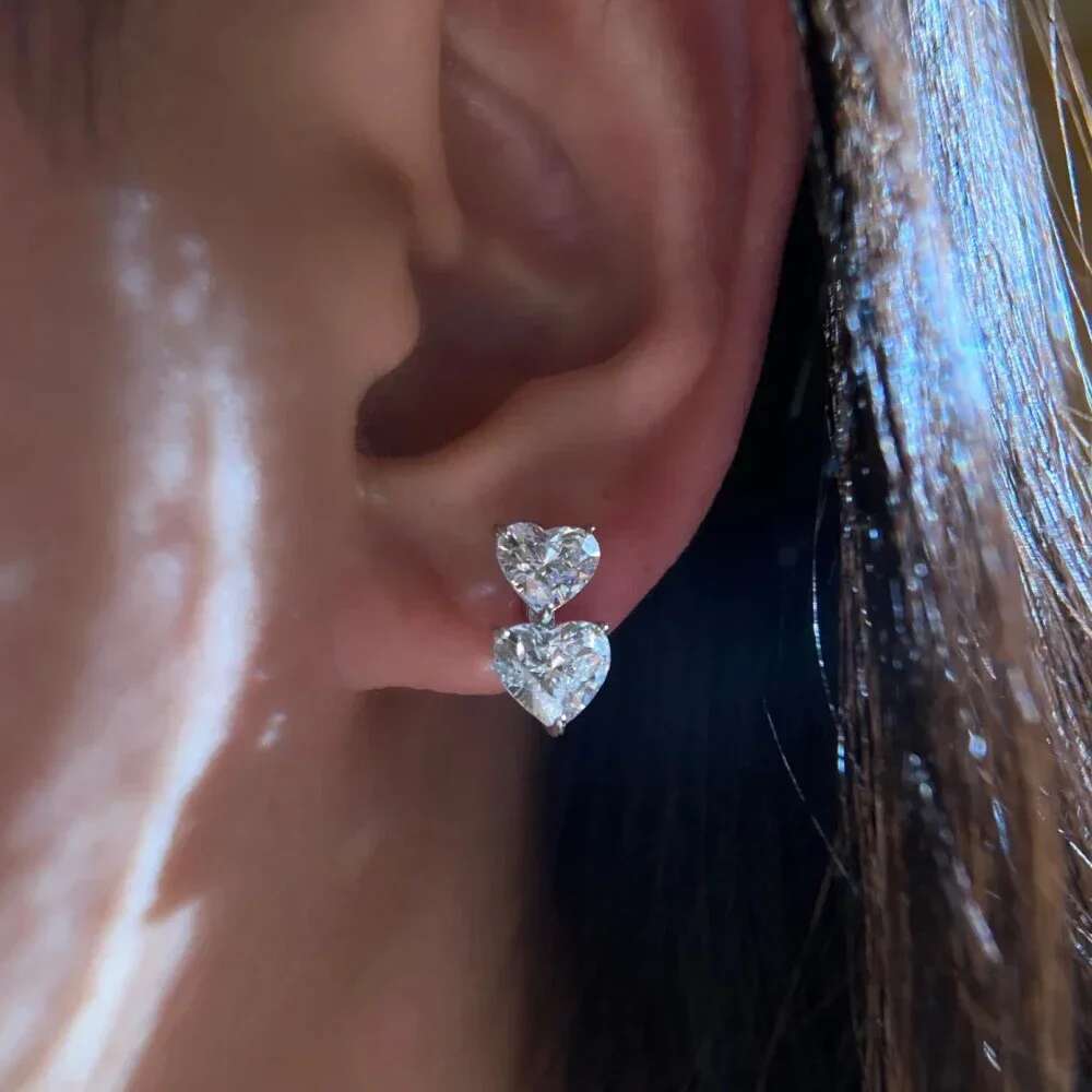GRA Certified Heart Cut Moissanite Drop Earrings for Women 3/6cttw Quality Lab Dia S Sterg Sier Bride Jewelry