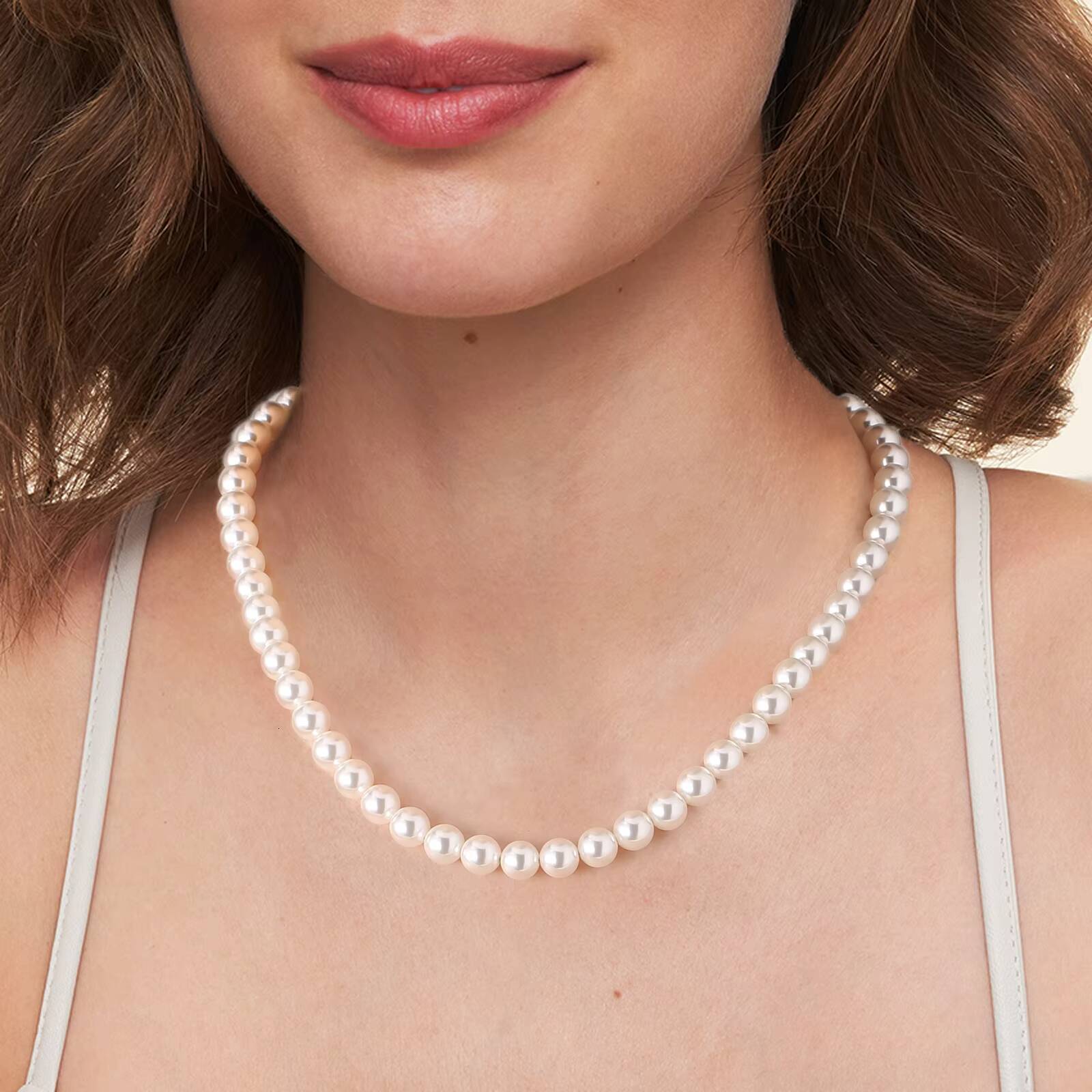 Bridal Wedding Crystal Jewelry Pearl Chain 14K Gold Plated Vintage Choker Boho Round Imitation Beaded Pearl Necklace for Women