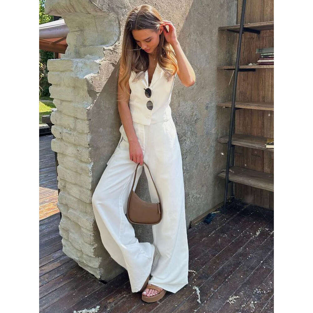 hoodie Women's Wear Cotton Summer Casual Cotton And Linen Vest Single Breasted Vest+Pants Set jacket