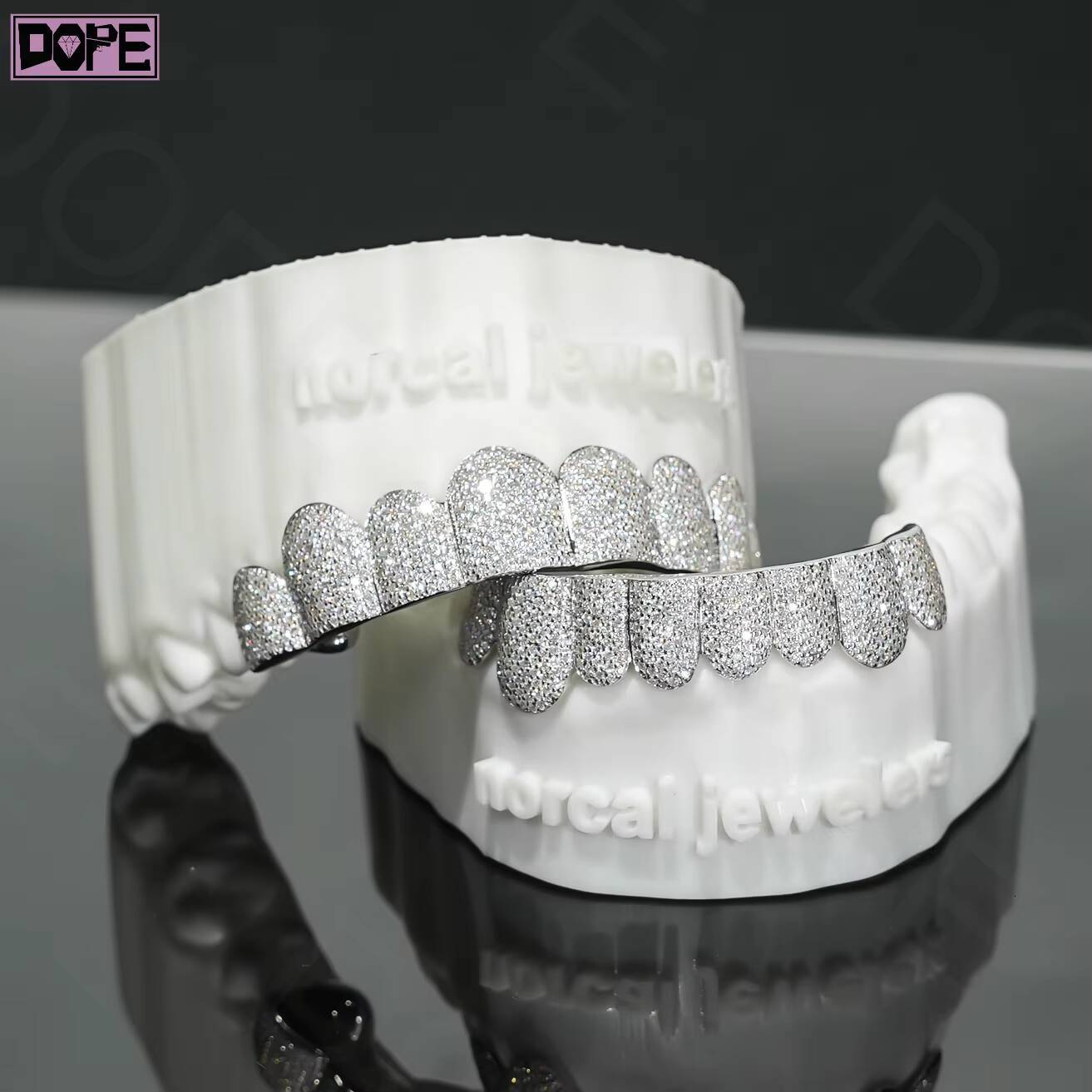Hiphop Grillz for Teeth Iced Out Honeycomb Setting Custom VVS Lab Grown Diamond 925 Silver Diamond Grillz