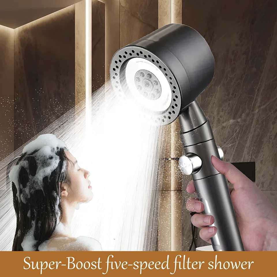High Pressure Water Saving Filter Shower Head 5 Modes Handheld Shower Head One Button Stop Bathroom Accessories SetM251120