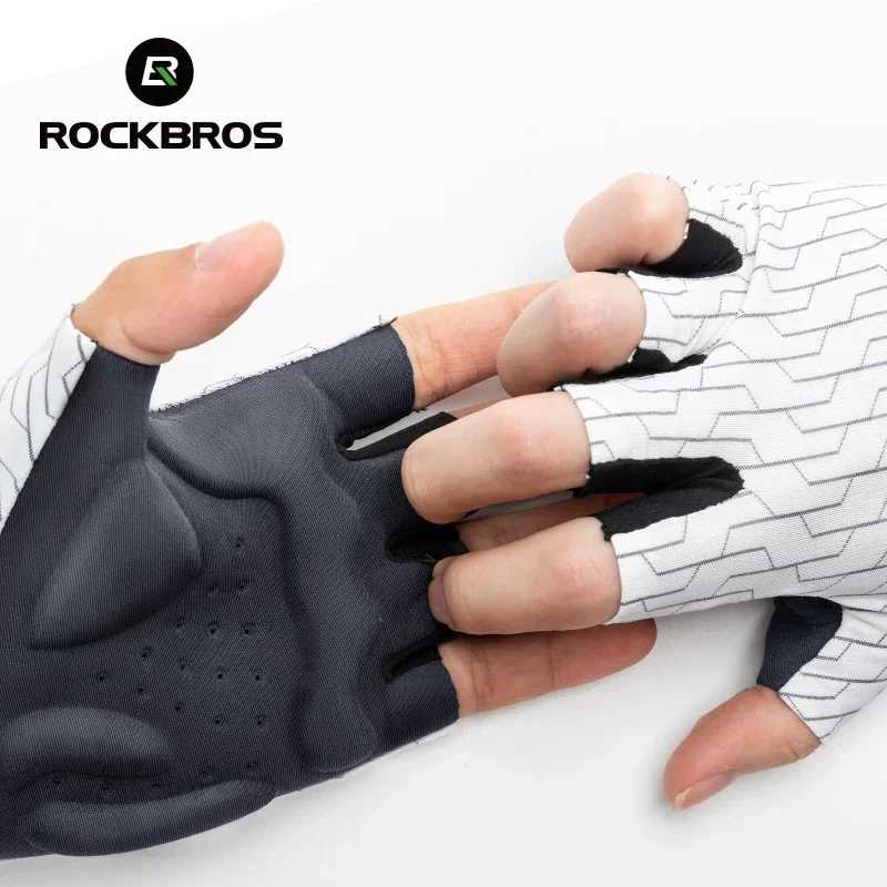 ROCKBROS Cycling Gloves Sunscreen Breathable MTB Road Bike Gloves Shock Absorption Non-slip Gloves Outdoor Thickened Palm Pad Y250419