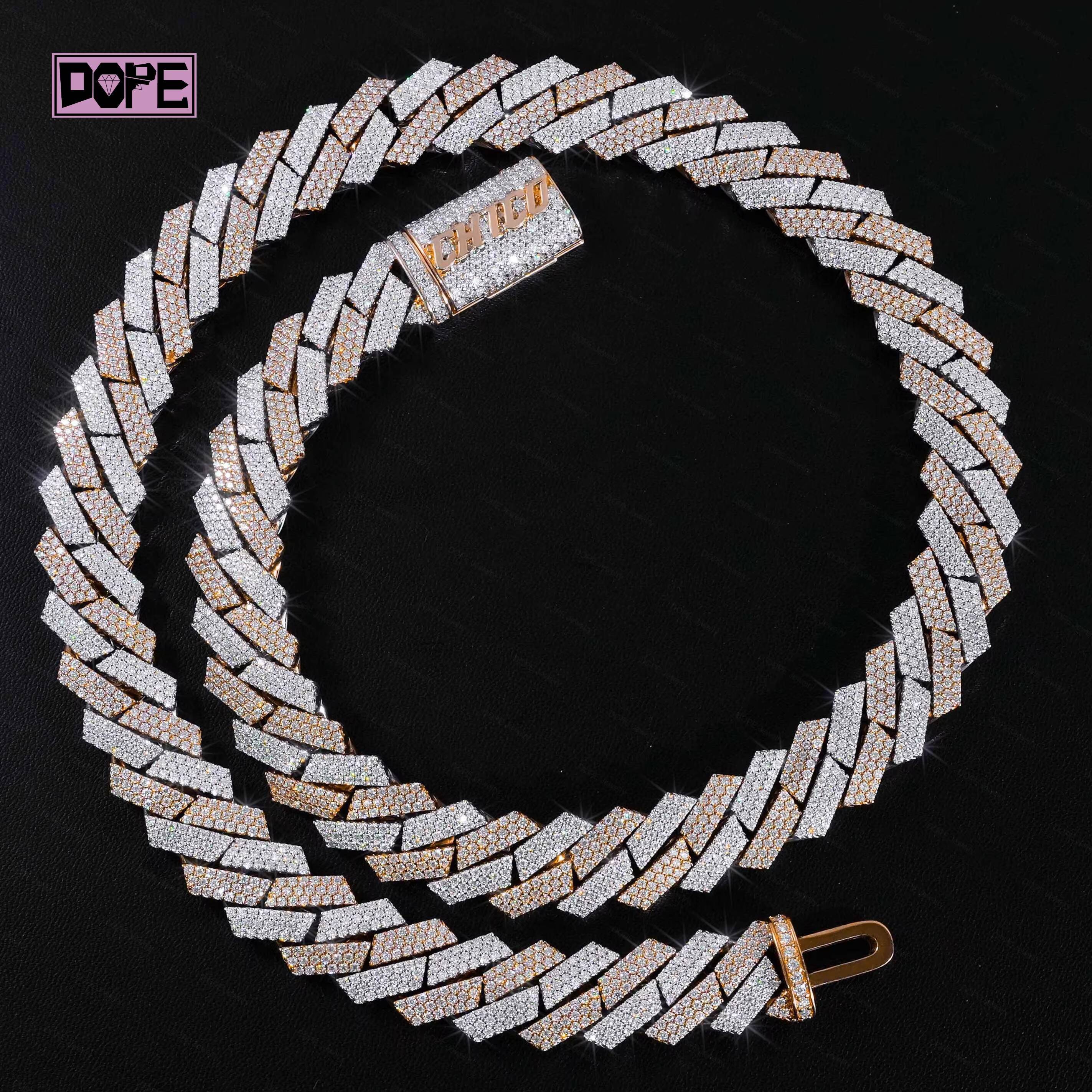 16mm Moissanite Chain Iced Out 925 Silver Rose Gold Two Tone Hip Hop GRA Certificate Moissanite Cuban Link Chain