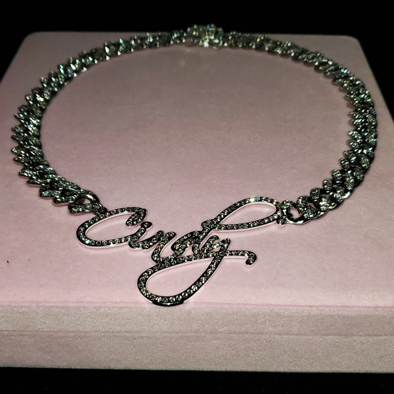 Customized Stainless Steel Word Name Necklace 12cm Diamond Cuban Chain Miami Womens Hip Hop Jewelry 250420