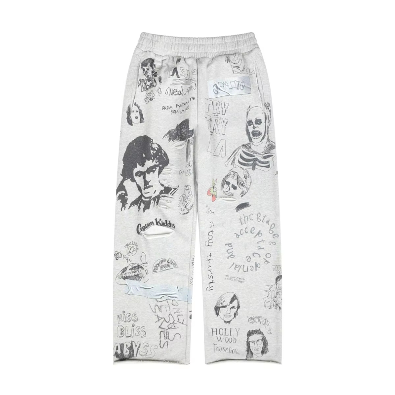 Super Way Full Printed Graffiti Figures Letters Grey Pants F-520#