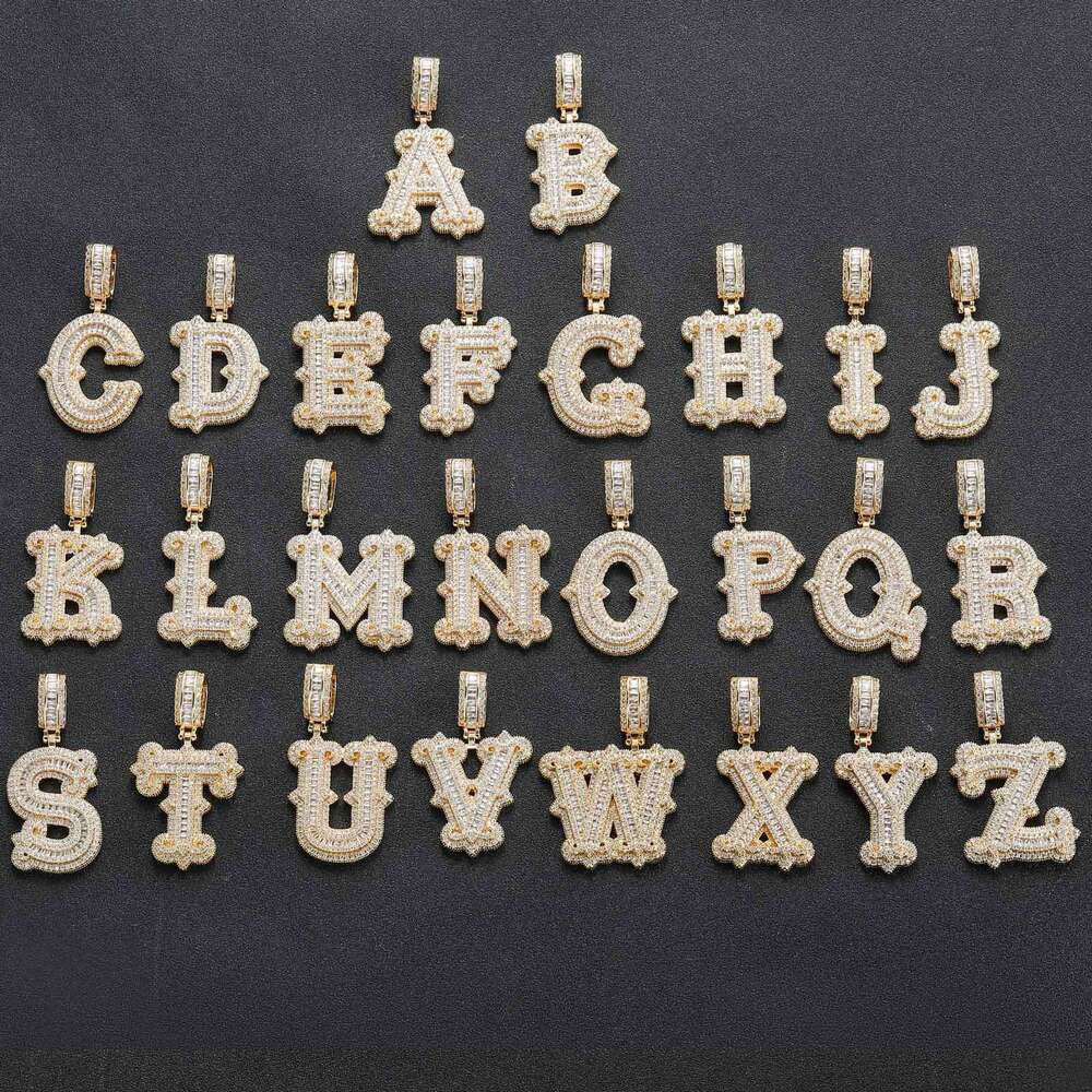 26 letter necklace pendant covered with thorns, rock candy, moire personality fashion, English letters, Hip hop ice out VVS Moismulberry stone Free de