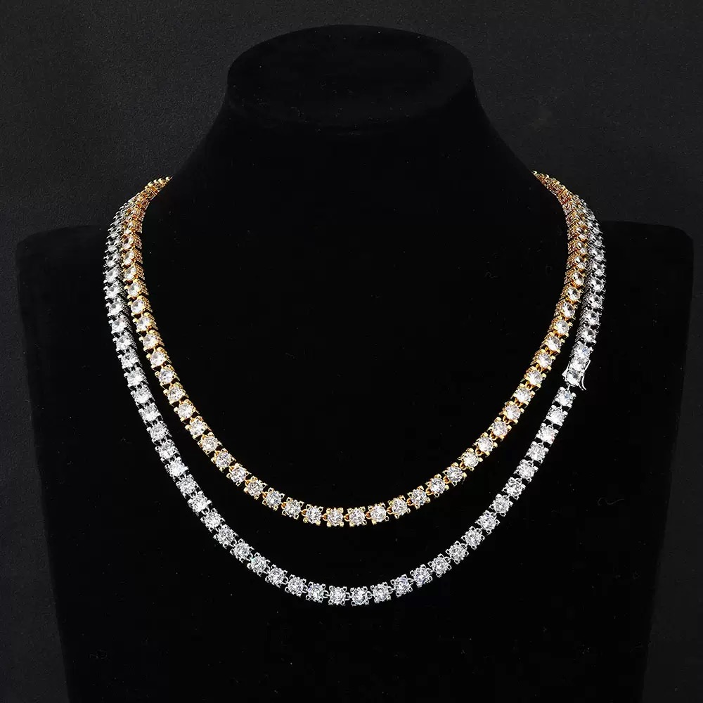 Unisex VVS Moissanite Tennis Chains Precision Crafted Hip Hop Necklaces in Various Sizes (3mm-5mm) with Pass Dial Tester