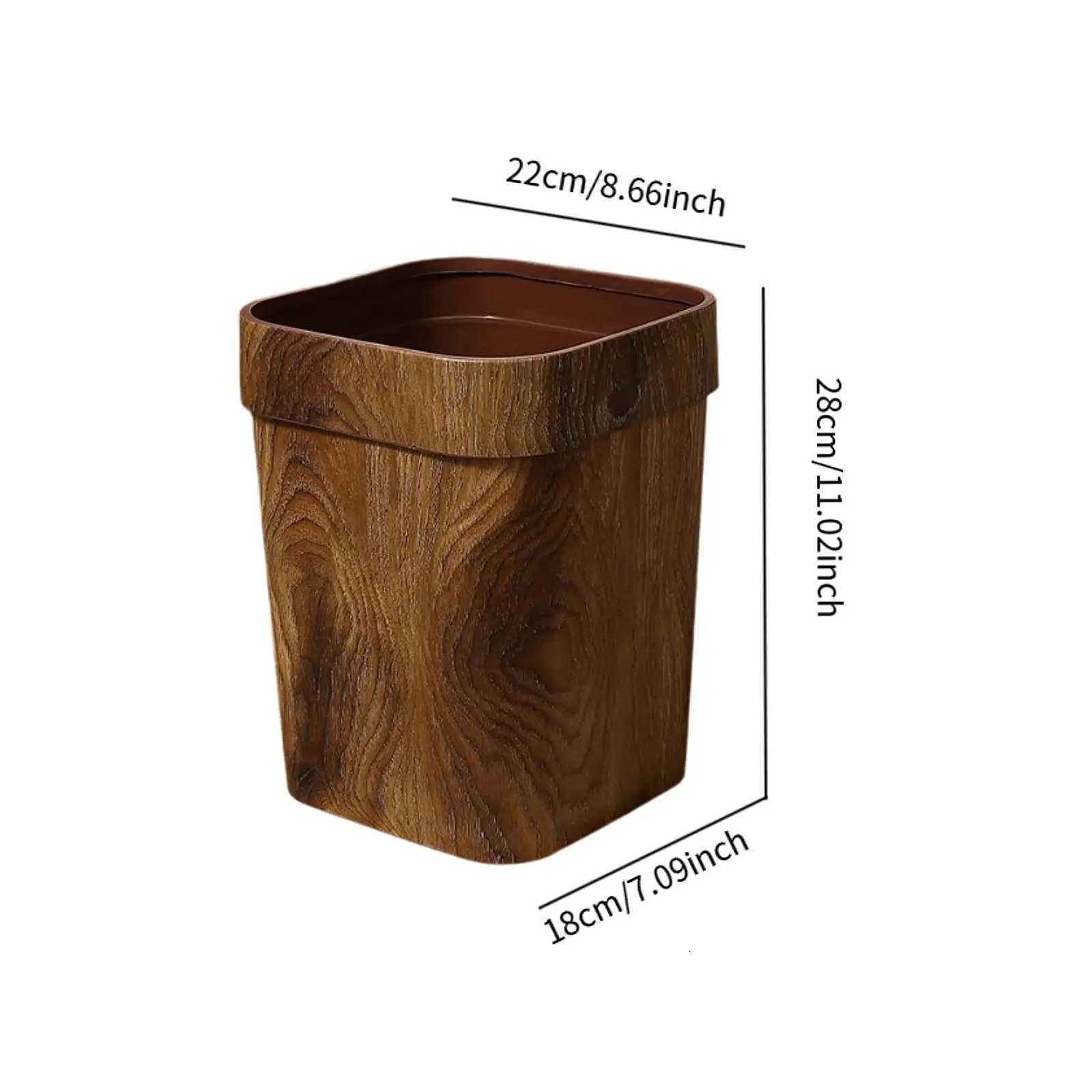 Wood Grain Trash Can Leak Proof Garbage Bin Living Room Wastebasket for Home Kitchen Office Bathroom Trash Can C251120