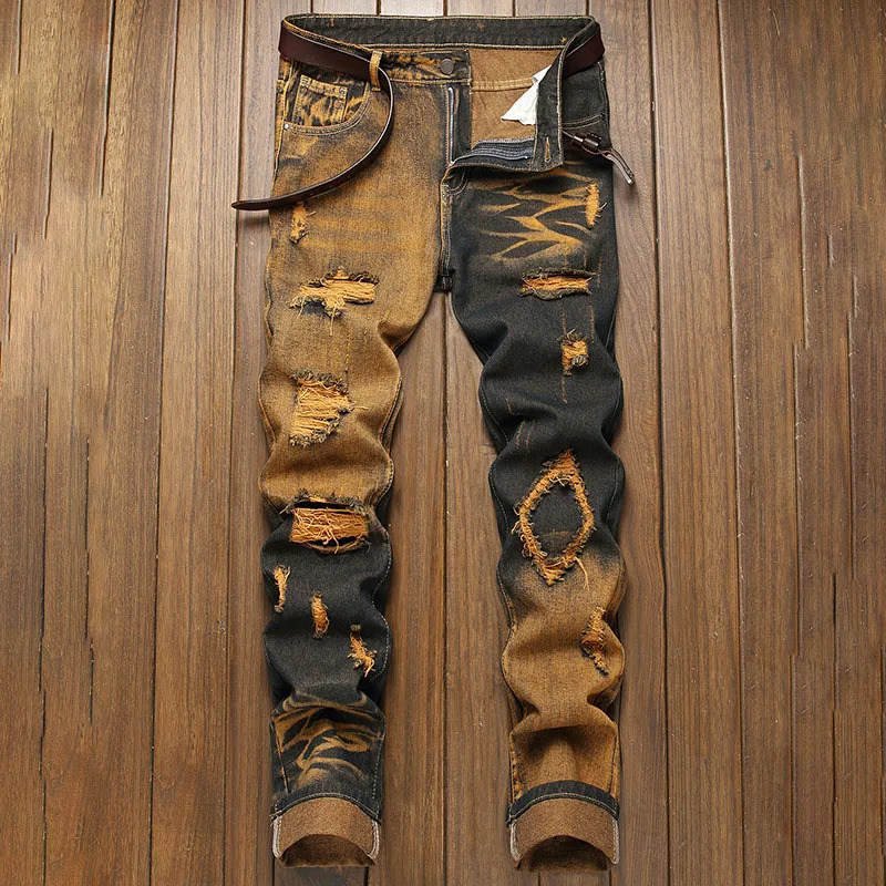 Retro Jeans Mens Straight Leg Pants Ripped Fashionable Casual Trousers Street Wear Clothing 251218