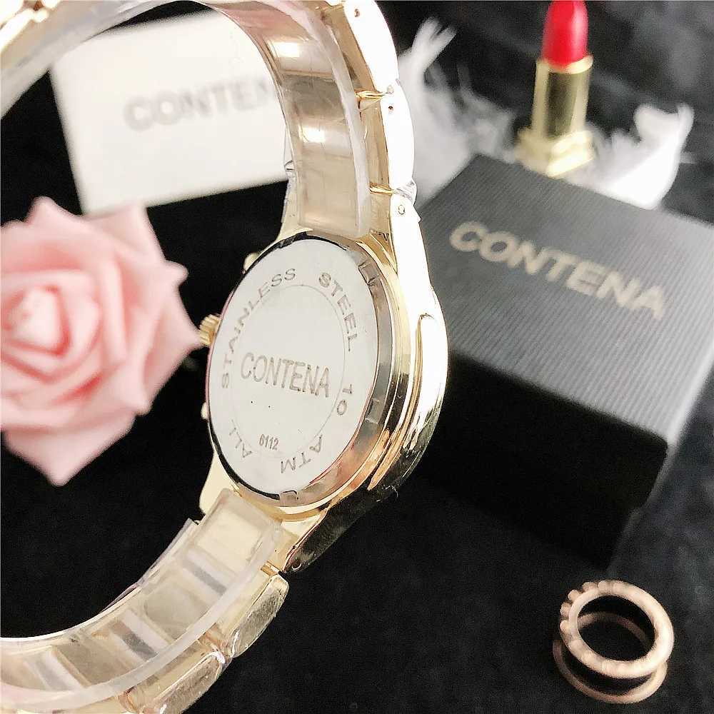 CONTENA Brand Womens Watch Luxury Crystal Gold White Quartz Wristwatch for Women Fashion Elegant Female Clock Relogio FemininoXJ251120