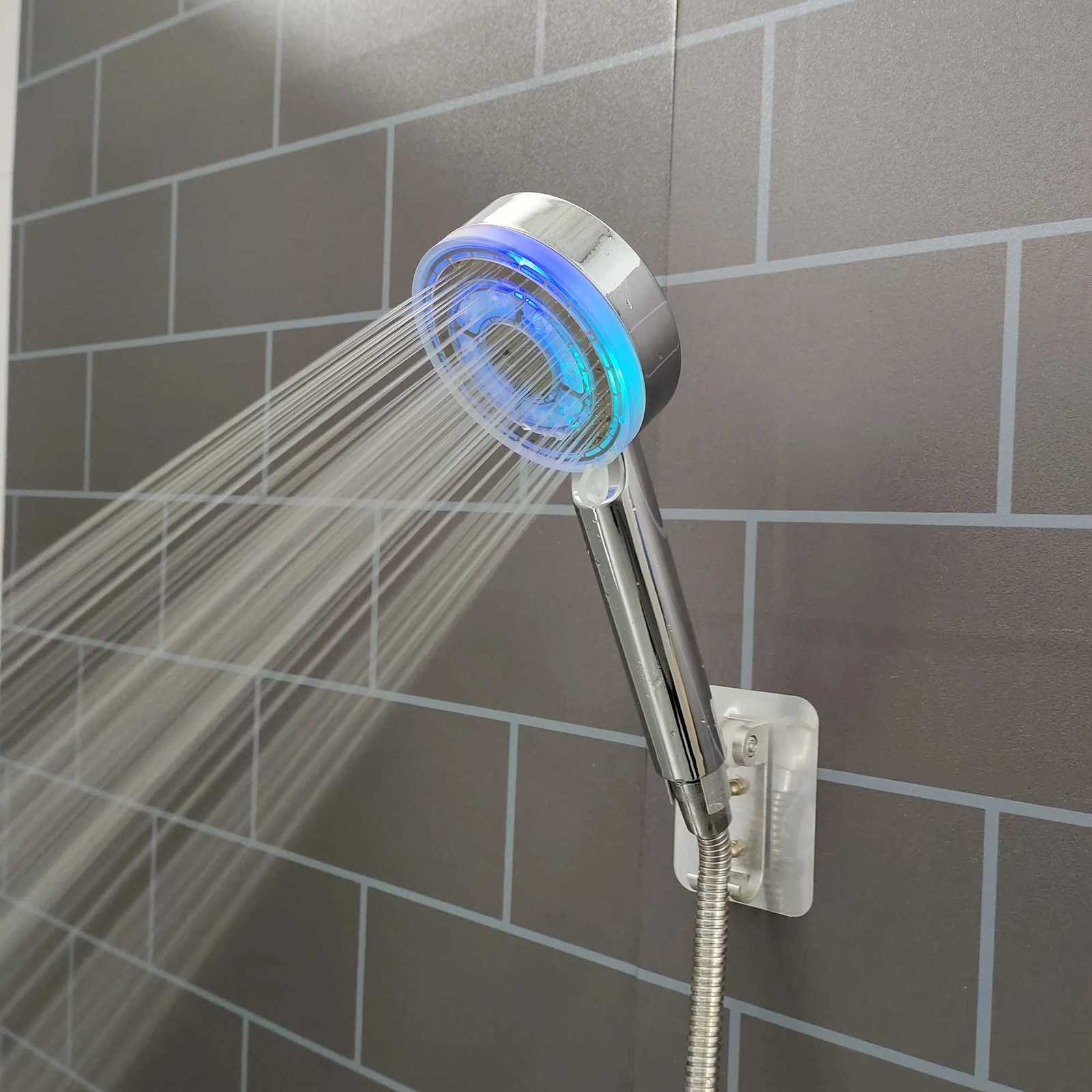5 Modes Temperature Control Colorful Shower Head 3/7 Color Change LED Spray Nozzle Silver High Pressure Rainfall Bathroom ShowerM251120