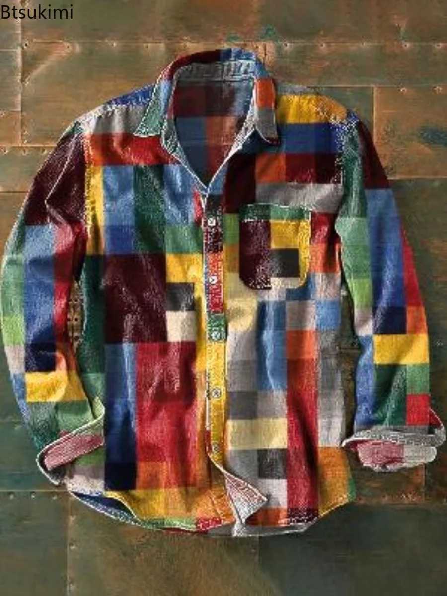 2025 New Mens Vintage Casual Shirts 3D Print Loose Casual Lapel Shirt Jackets Male Streetwear Spring Autumn Long Sleeve ShirtsM251120