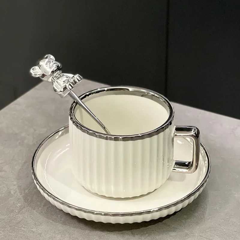 Silver-edged coffee plate Girls spend afternoon tea cups breakfast cups and milk cups as gifts for friends T260428