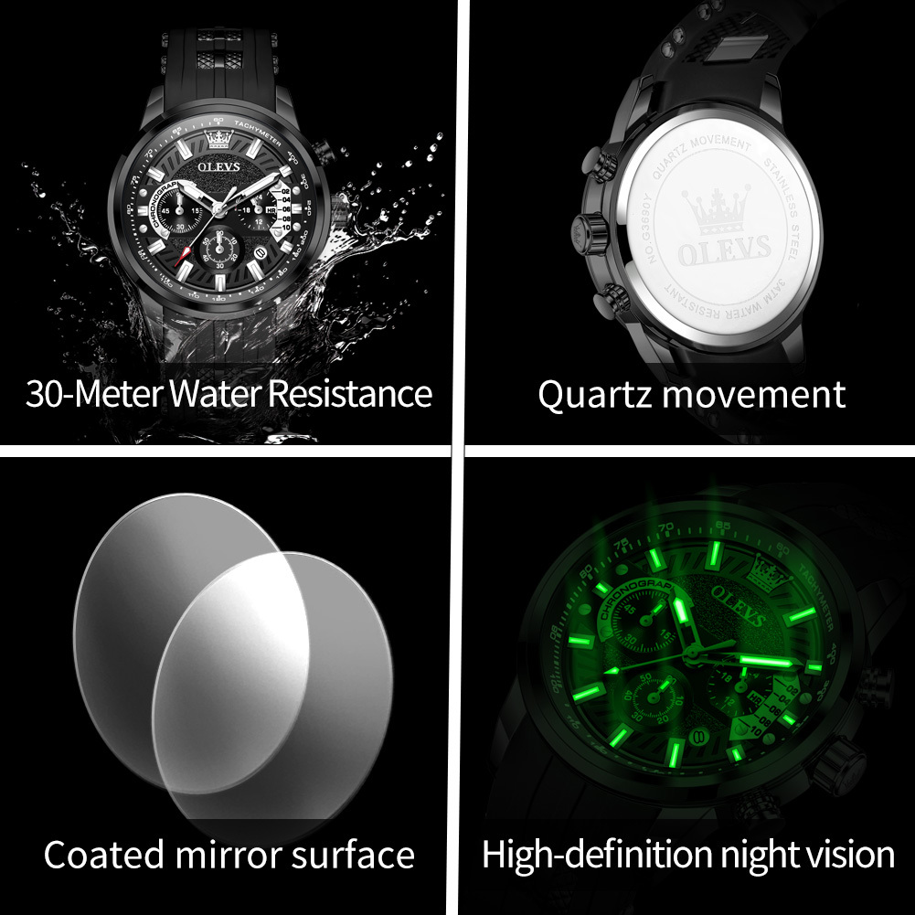 OLEVS Men's Elegant Multi-functional Waterproof Quartz Watch Men's Wristwatch Men's Wristwatch Watches Men Designer Watch Free Delivery