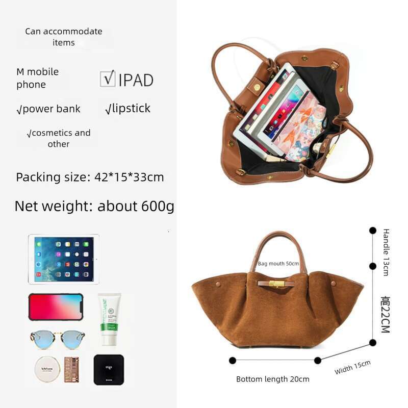 Luxury Bags Designer Niche Genuine Leather Dumpling Suede Shoulder Bags Cowhide Top Handle Bags Commuter High End Large Capacity Beach Bags Women'