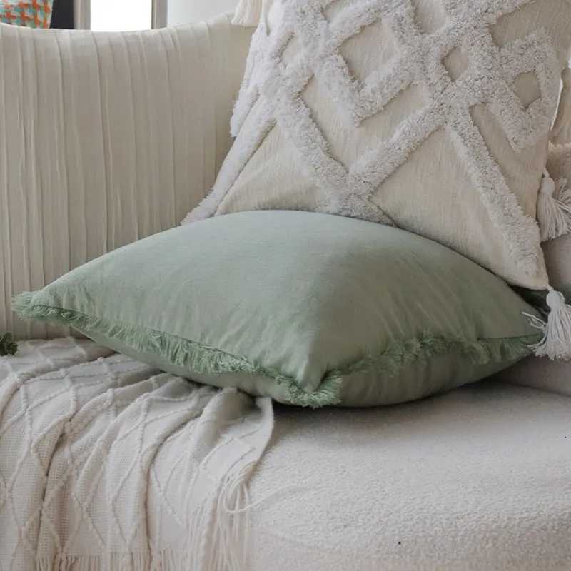 Pillow Case Light Green Cushion Cover With Tassel Home Decor Living Room Decorative Throw Cover Nordic Style Funda Cojin case C251120