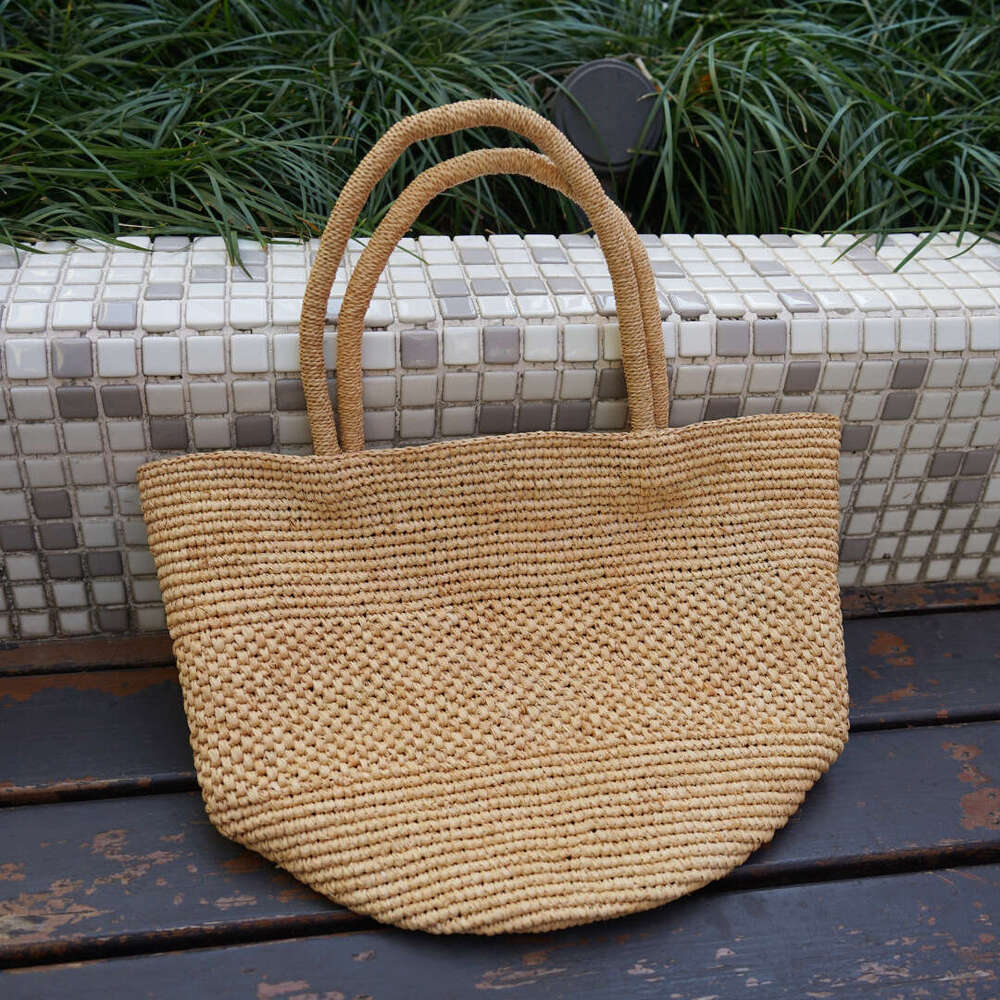 Handmade Beach Bag French Minimalist Vacation Beach Bag, Hand Woven Lafite Straw For Women Summer Outings, Hand-Held Shoulder Bag Kq2