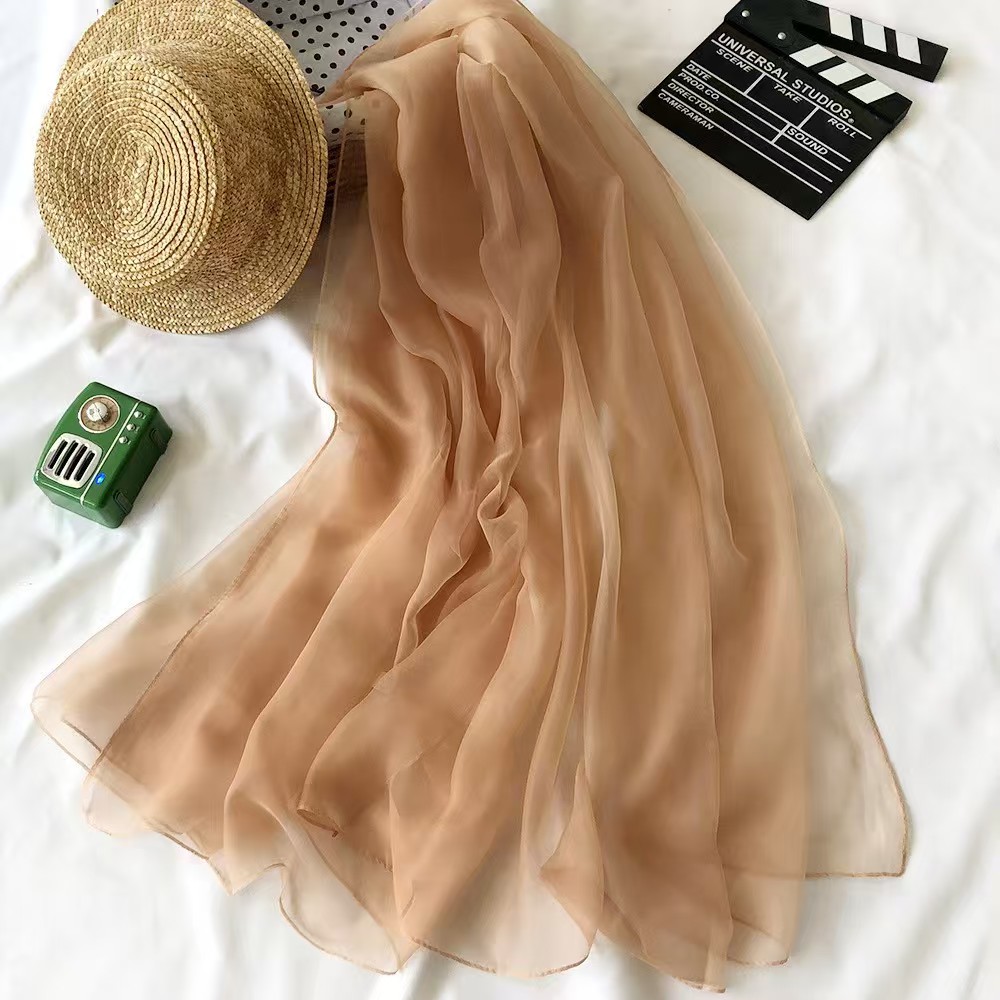 K457 Summer women's silk scarf sunscreen beach towel solid color long silk scarf wholesale new style lengthened imitation silk neck scarf thin