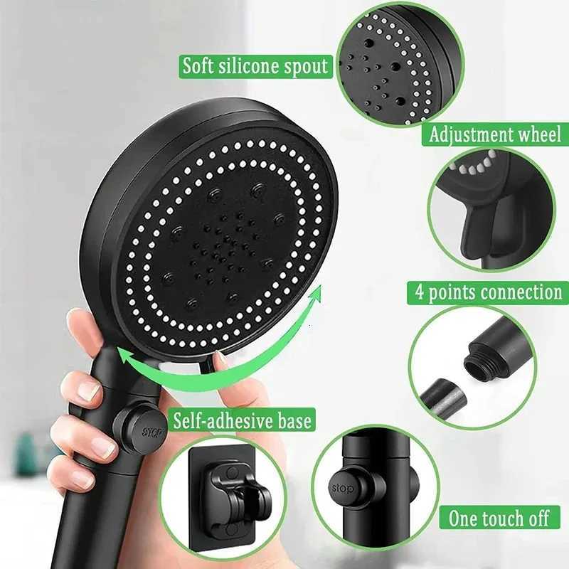 High Pressure Shower Head 5 Modes Adjustable Showerheads Bathroom Accessories with Hose Water Saving One-Key Stop Spray NozzleM251120