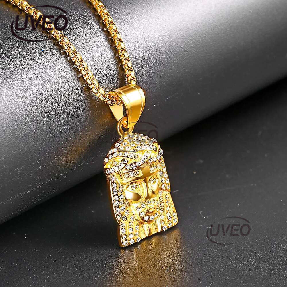 Pendant Necklaces Mens Hip Hop Necklace Jewelry Iced Out Jesus Piece With 60Cm Gold Cuban Chain Drop Delivery Pendants Dhgarden Oio