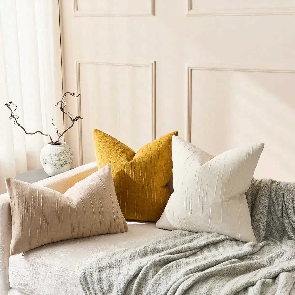 Pillow Case 1pcs Beige Faux Linen Cushion Cover 45x45CM Geometric Boho Throw Cover Decorative Home Cushion for Sofa Bed case C251120