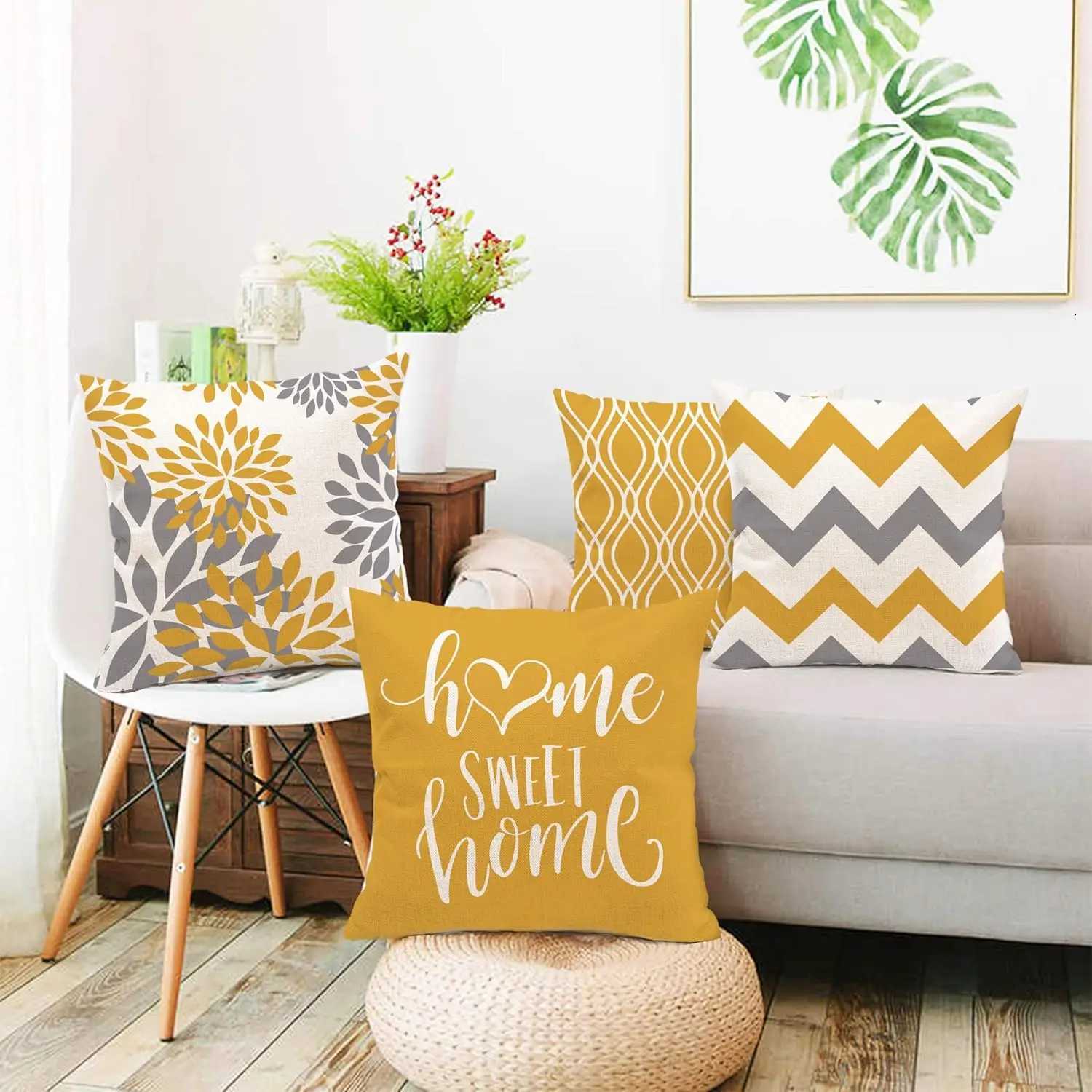 Pillow Case Hexagram Yellow Geometric Covers Decorative Couch for Sofa BedroomLinen Farmhouse Cushion Case Outdoor Home Decoration C251120
