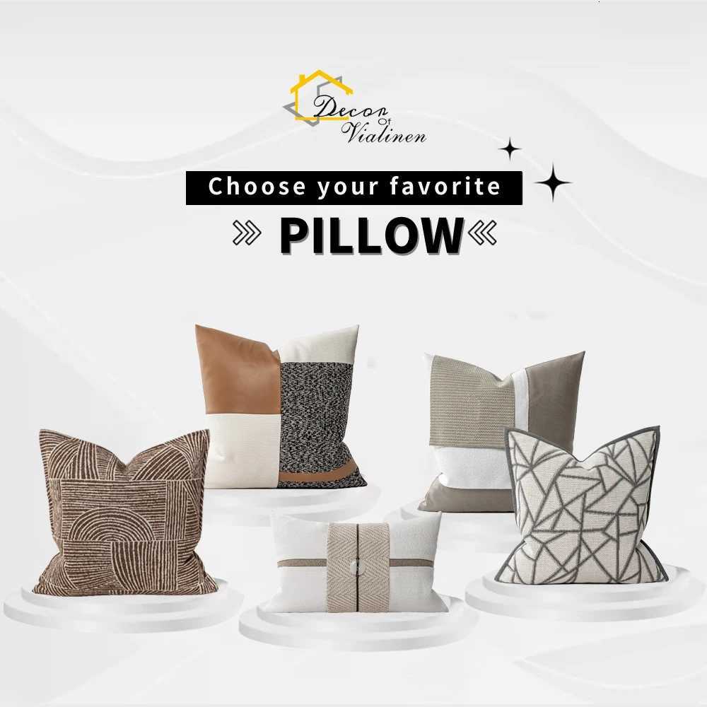Pillow Case Brown Grey Luxury Cushion Covers Embroidery Decorative Throw Geometric Design For Sofa Car Seat Air C251120
