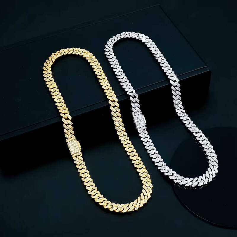 Necklace Pure Sier Sharp Shape 8mm Wide Full Paved Silicon Stone Cuban Chain Hip Hop Style Men's Gift