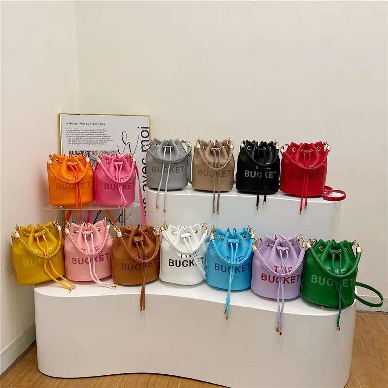 Designer bag handbags women new arrival orange bucket bag drawstring shoulder bag casual style women handbag female purse