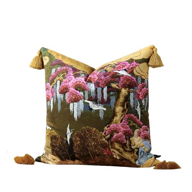 Pillow Case Crane s Chinese Retro Cushion Covers Pink Gold Decorative Cover For Sofa Chair Luxury Home Decorations C251120