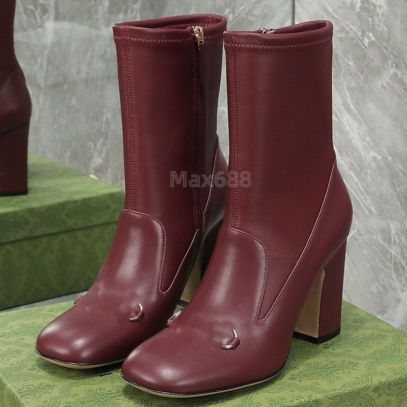 designer Horsebit ankle boots fashion suede boots women leather calfskin autumn winter boots anti slip rubber sole platform zipper thick heel half arc square toe